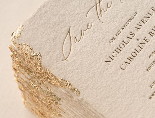 Gold Leaf Save the Dates Papira