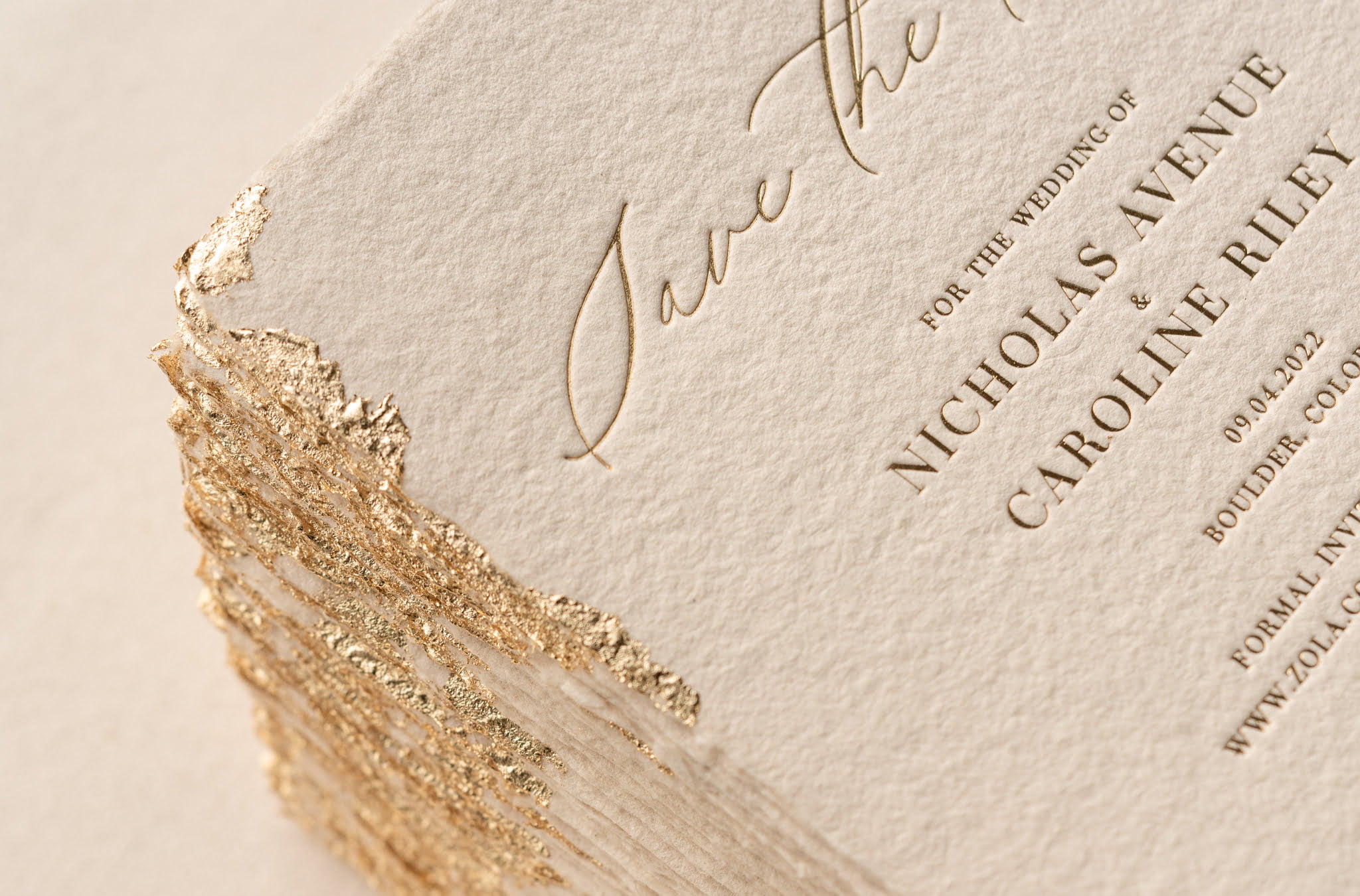 Gold Leaf Save the Dates Papira